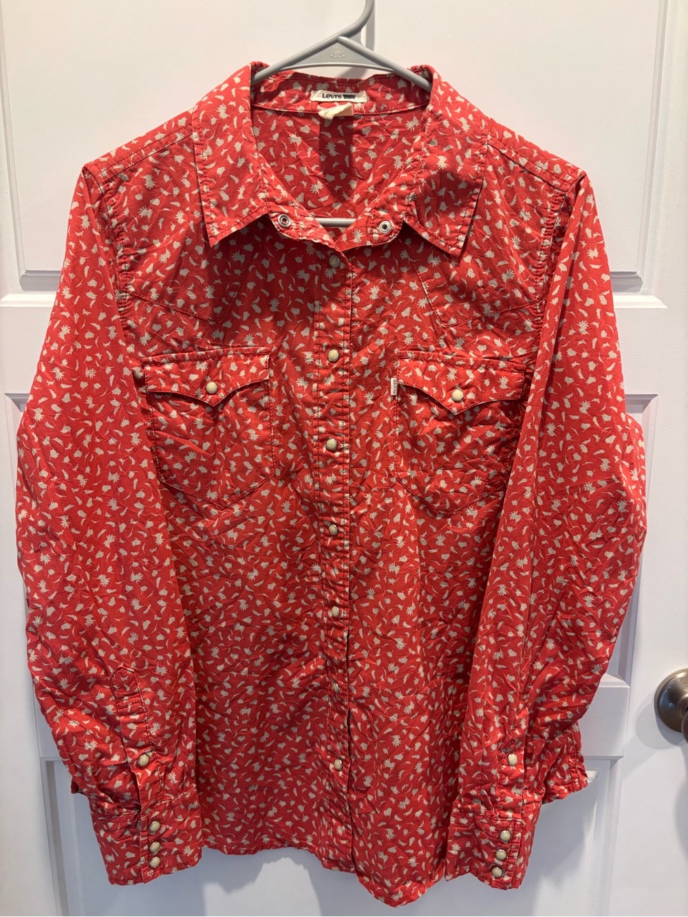 Levi's Coral-Red Printed Western Snap Button Shirt